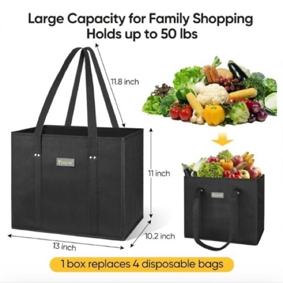 Red Holiday Foldable Tote Set (3) in whimsical cross-stitch fair isle print. - Picture 9 of 10